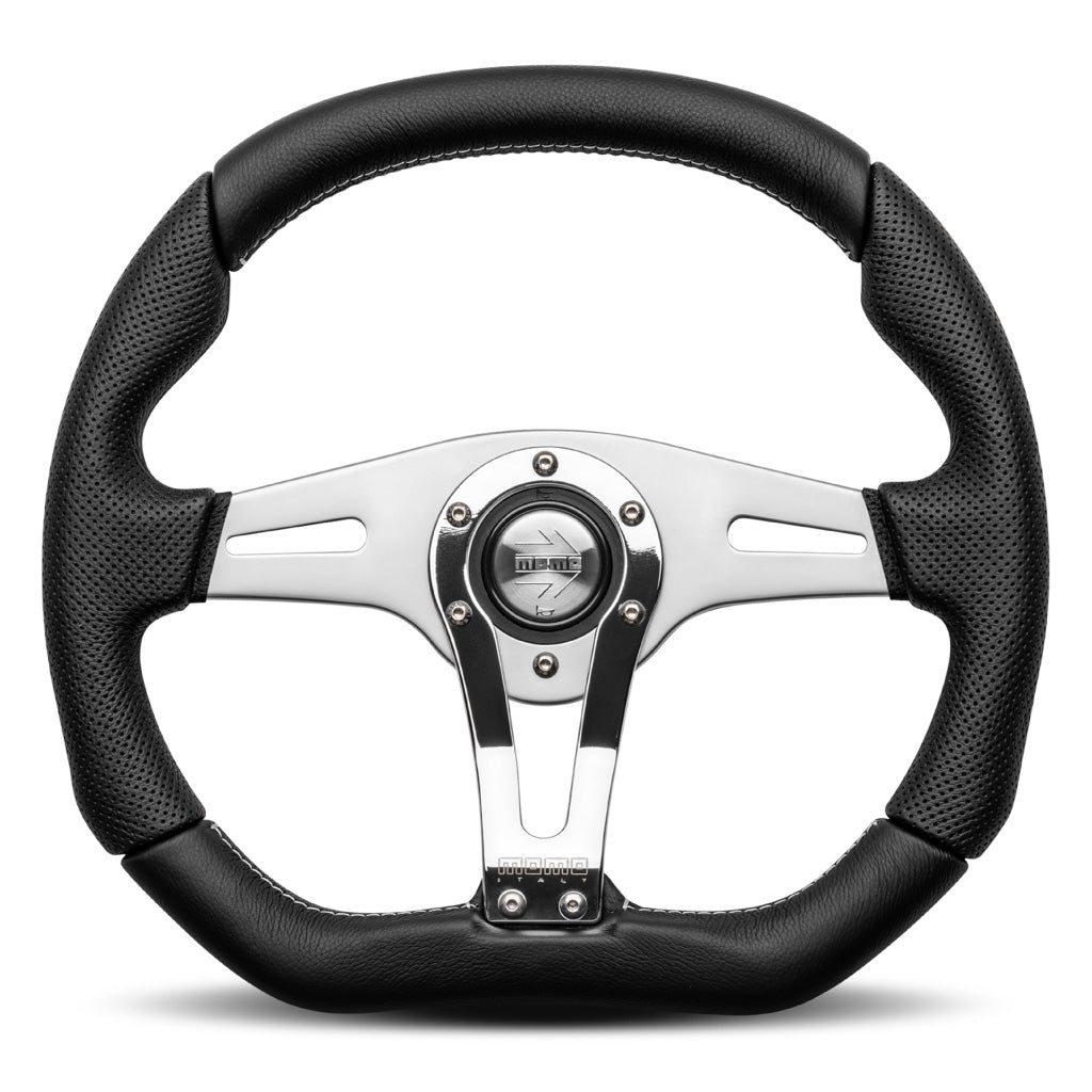 MOMO Trek R Steering Wheel Black Leather Silver Spokes 350mm
