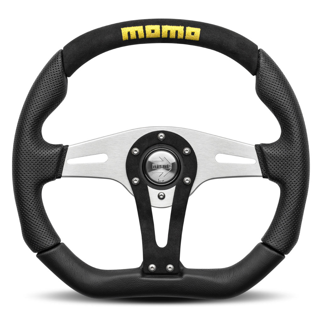 MOMO Trek Steering Wheel Black Leather Silver Spokes 350mm