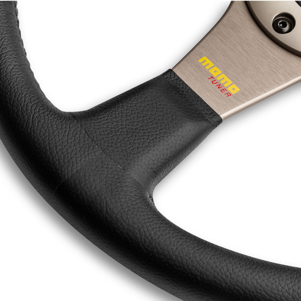 MOMO Tuner Steering Wheel Black Leather Anthracite Spokes 320mm - evilspeed.eu