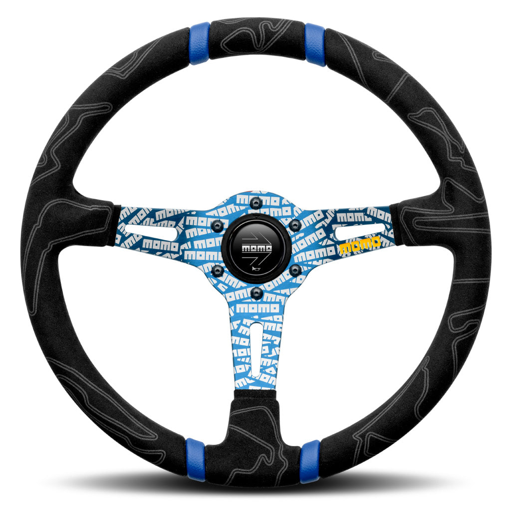 MOMO ULTRA Steering Wheel Black Alcantara Blue Spokes 350mm