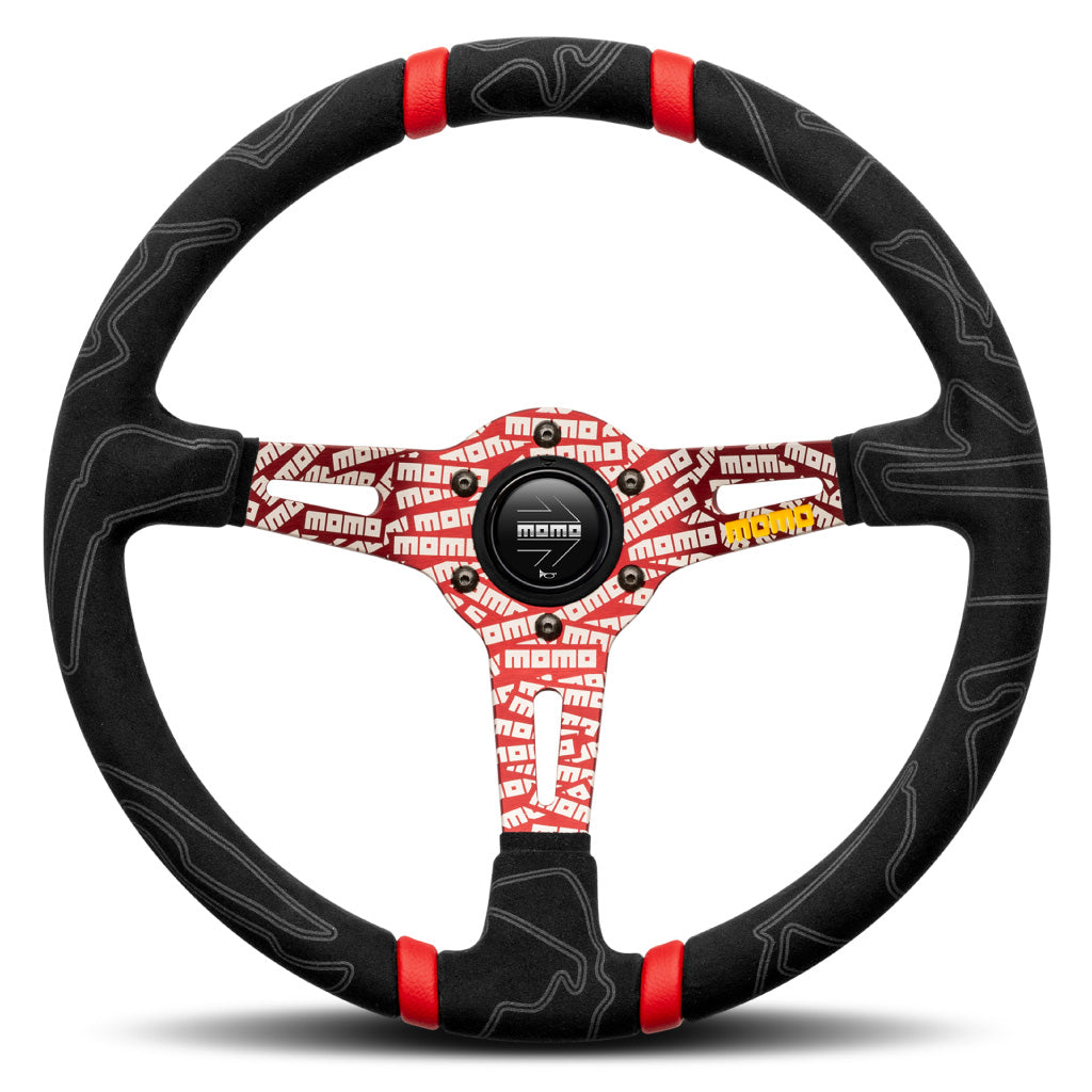 MOMO ULTRA Steering Wheel Black Alcantara Red Spokes 350mm