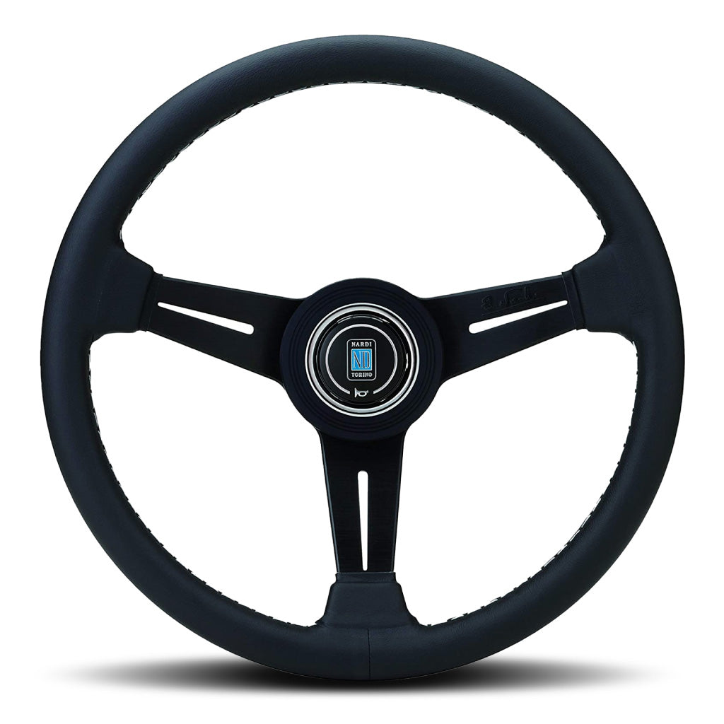 Nardi ND Classic Steering Wheel - Black Leather Grey Stitching Black Spokes 330mm