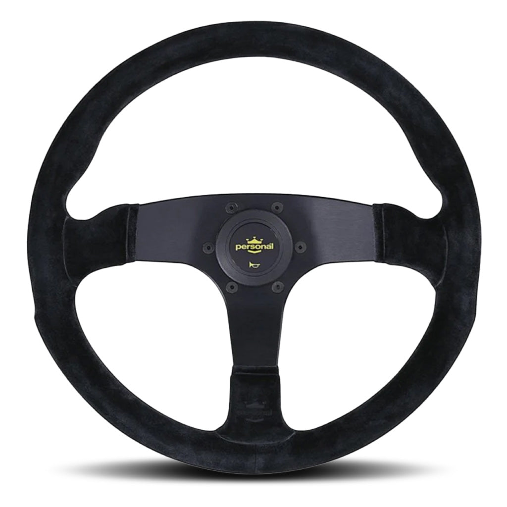 Personal Fitti Corsa Steering Wheel - Black Suede Black Spokes Yellow Stitching 350mm