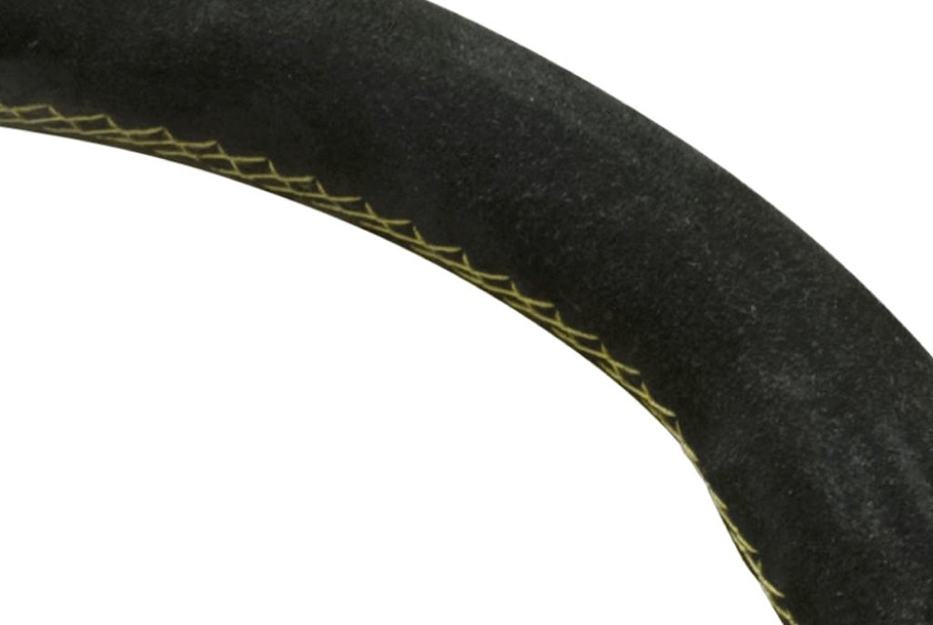 Personal Grinta Steering Wheel - Black Suede Black Spokes Yellow Stitching 350mm