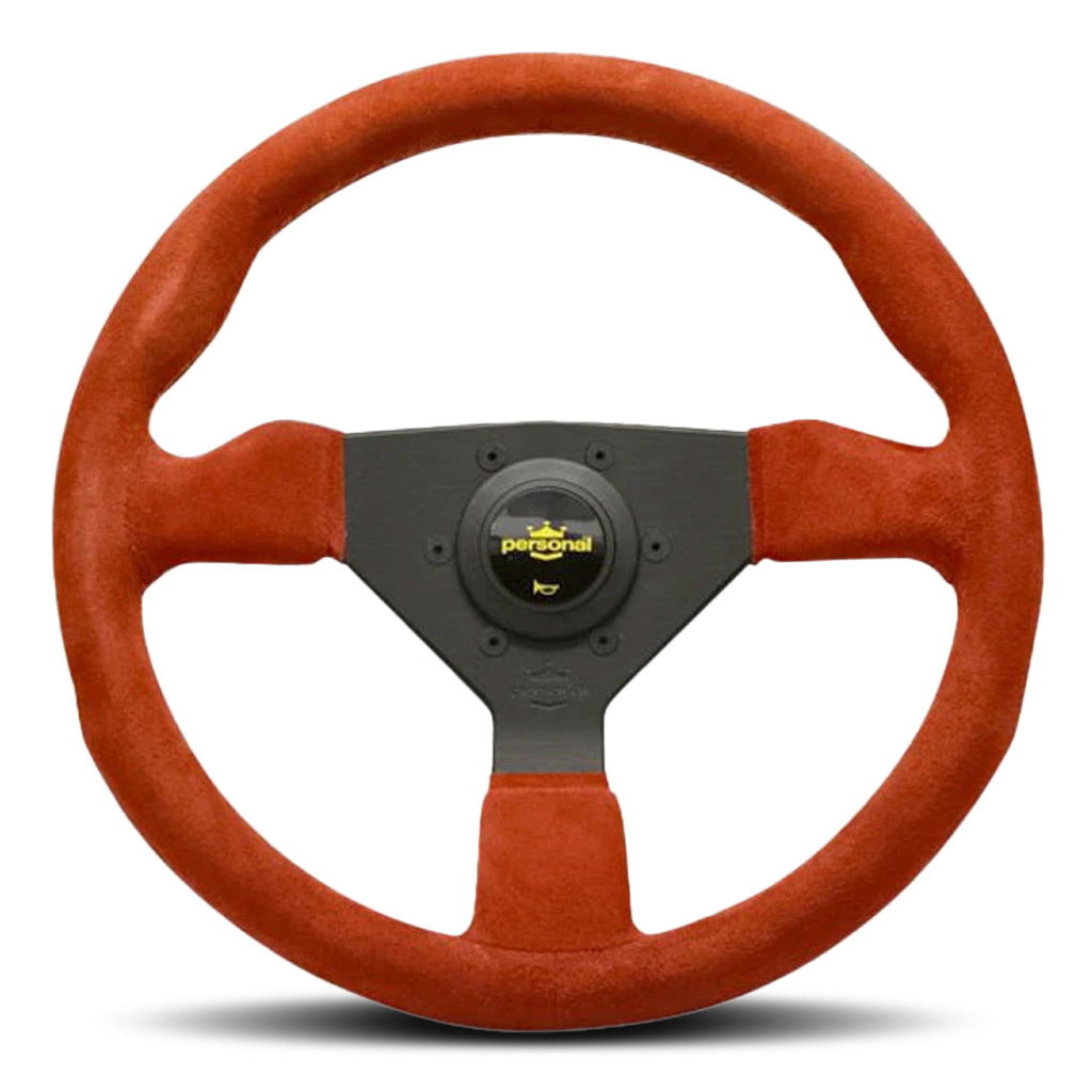 Personal Grinta Steering Wheel - Red Suede Black Spokes Yellow Stitching 330mm