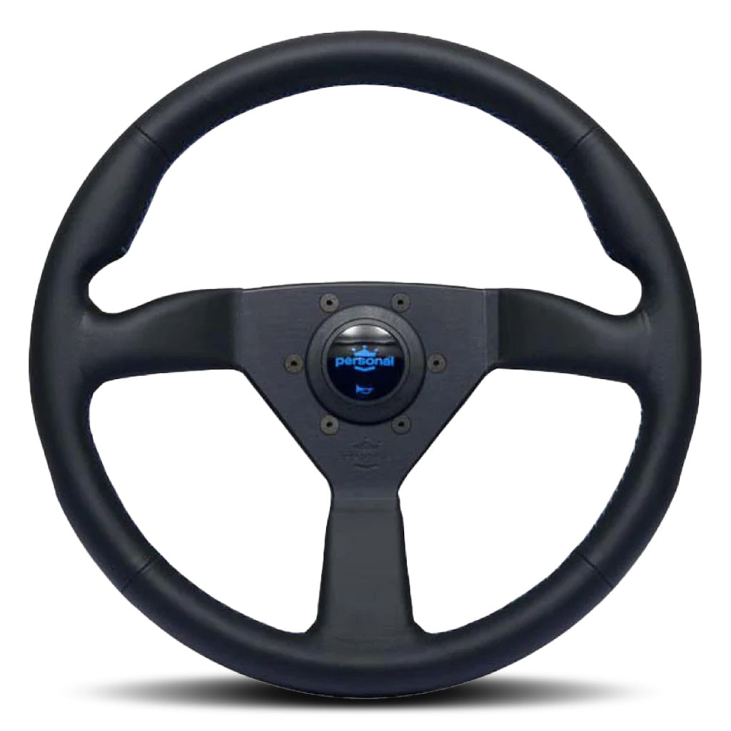 Personal Neo Eagle Steering Wheel - Black Leather Black Spokes Blue Stitching 345mm