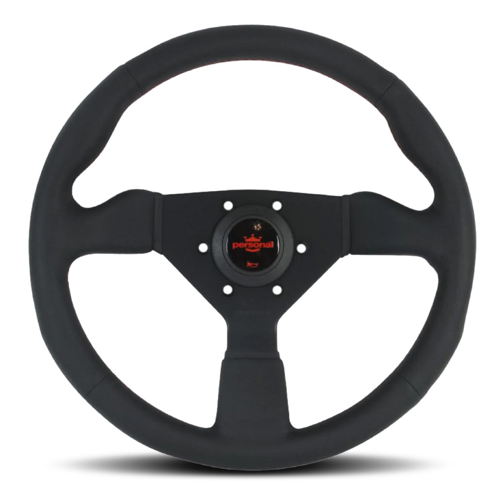 Personal Neo Grinta Steering Wheel - Black Leather Black Spokes Red Stitching 330mm