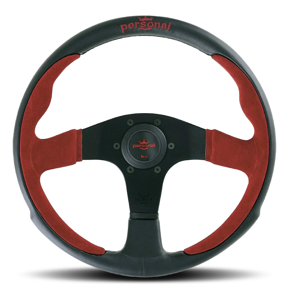 Personal Pole Position Steering Wheel - Black Leather Red Suede Black Spokes 350mm