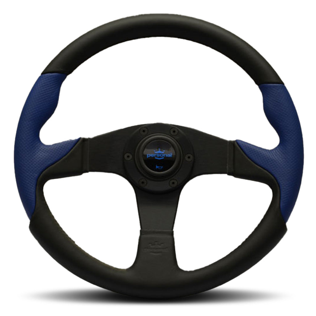 Personal Thunder Steering Wheel - Black/Blue Leather Black Spokes 350mm