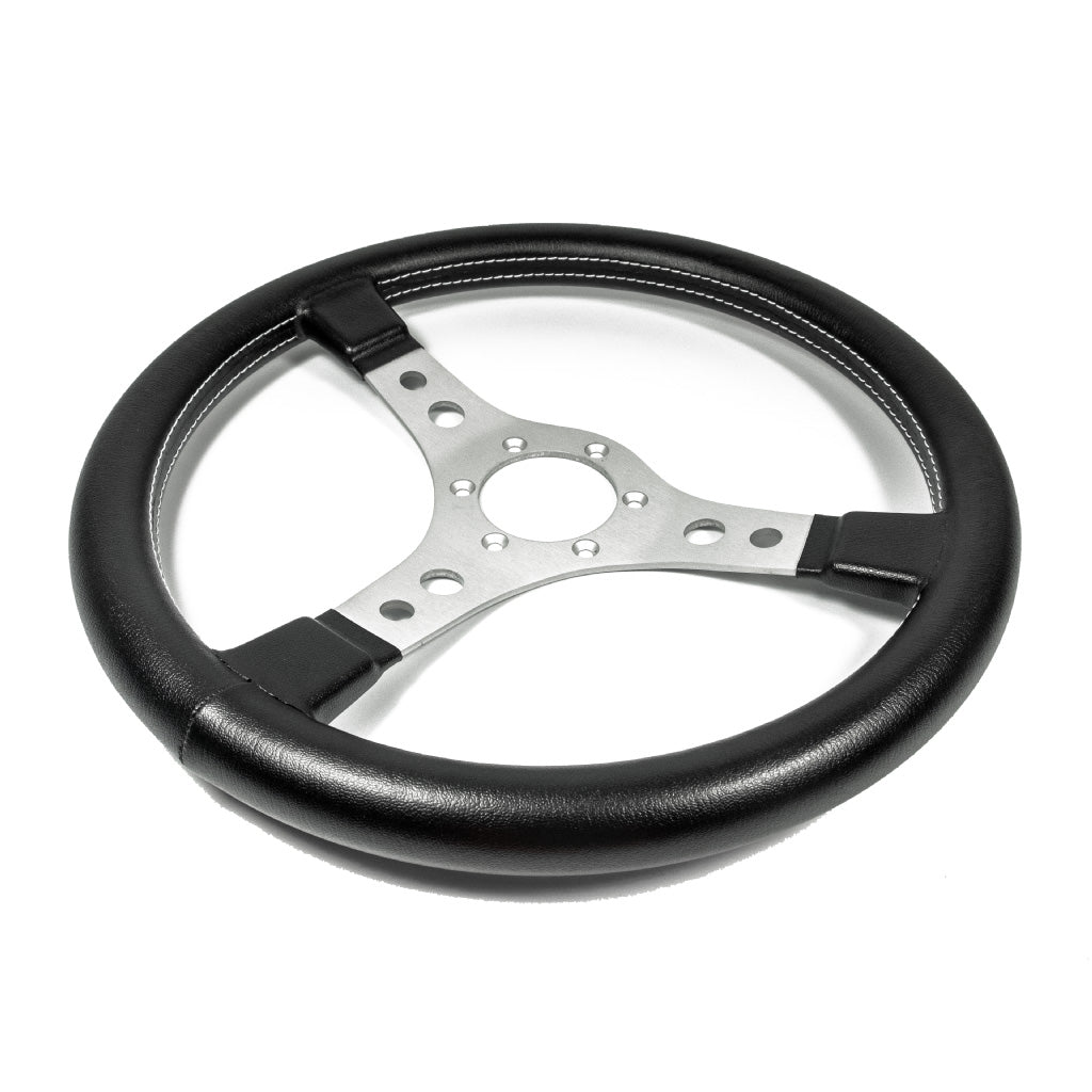 Sport Line Racing Steering Wheel - Black Vinyl Silver Spokes 350mm